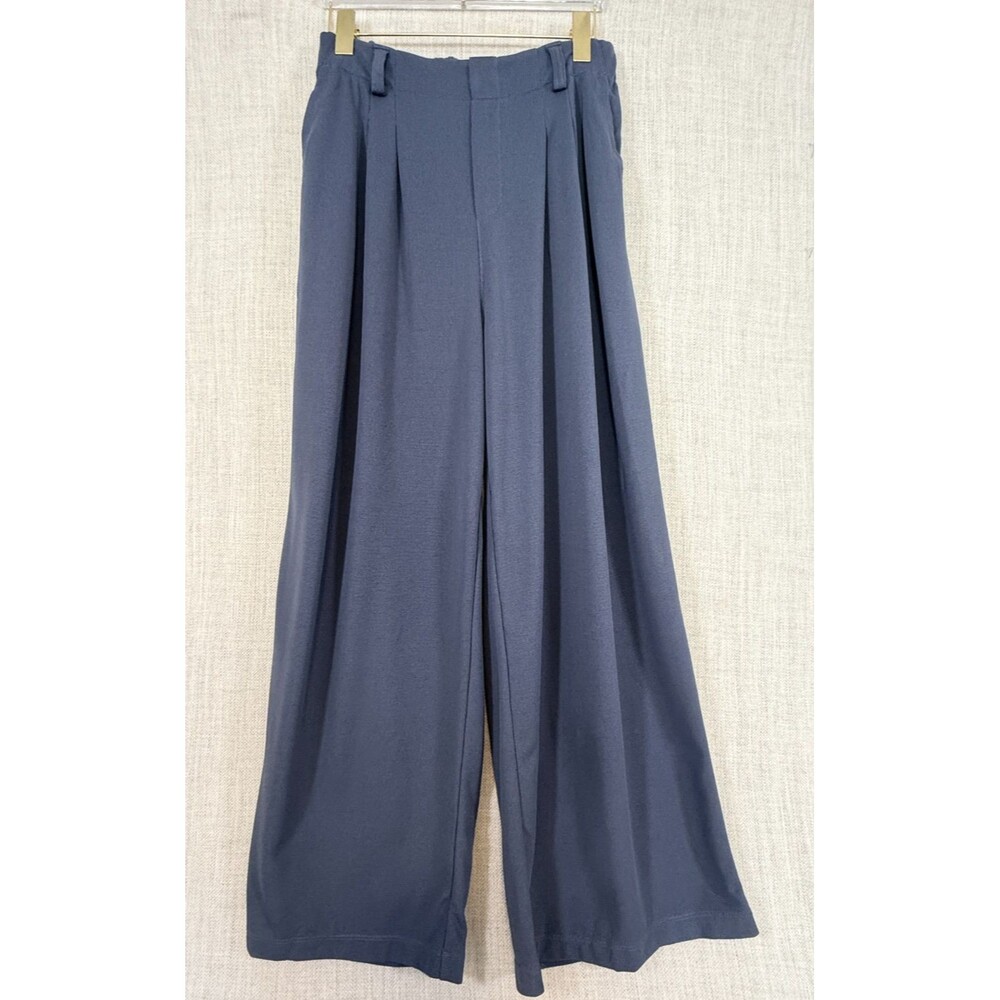 Halara Pants Women's MP  Wide Leg Blue Pleated High Waist Waffle Knit Read